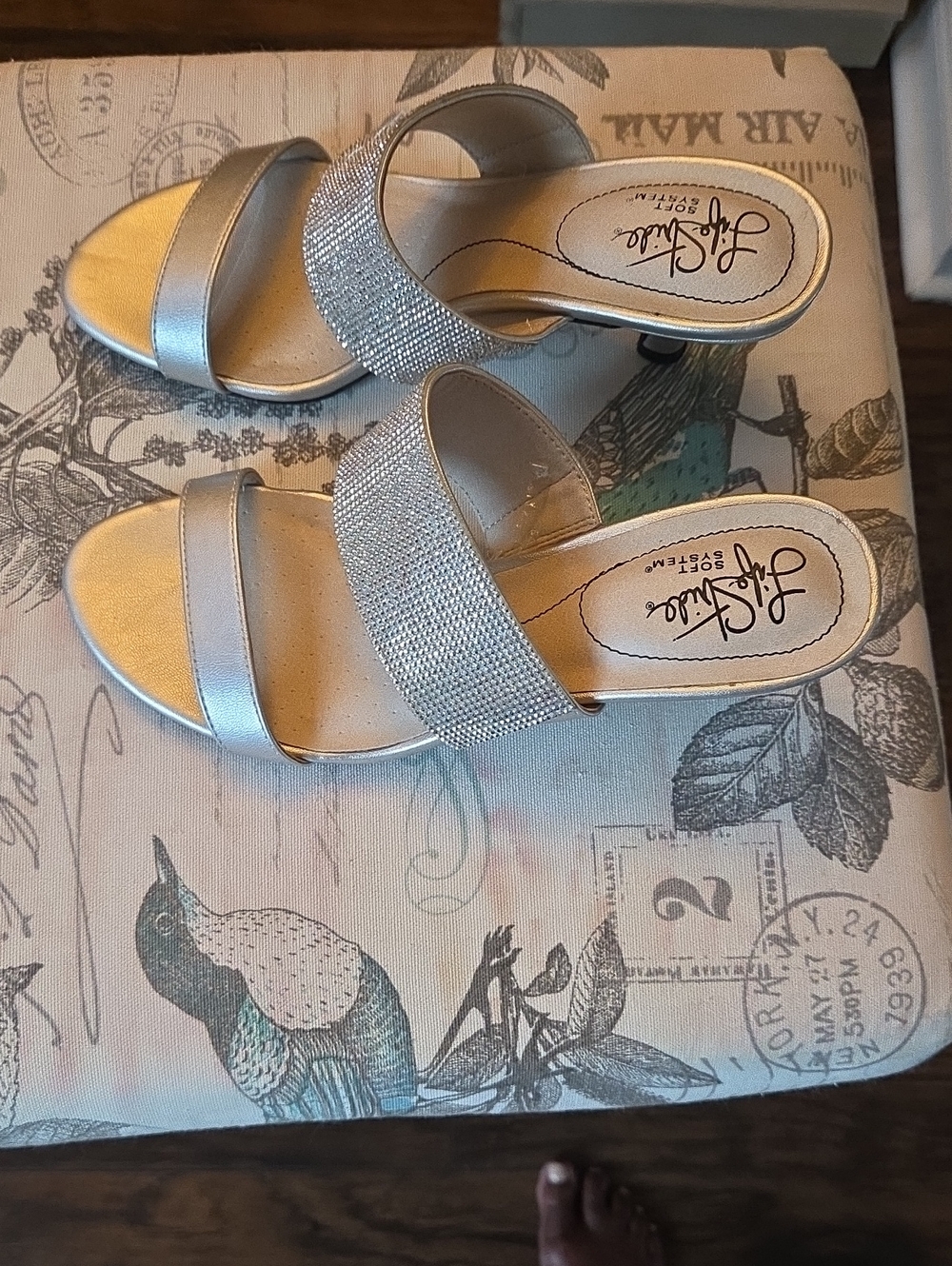 Life Stride Silver Glitter Two-Band Low Heel Mules